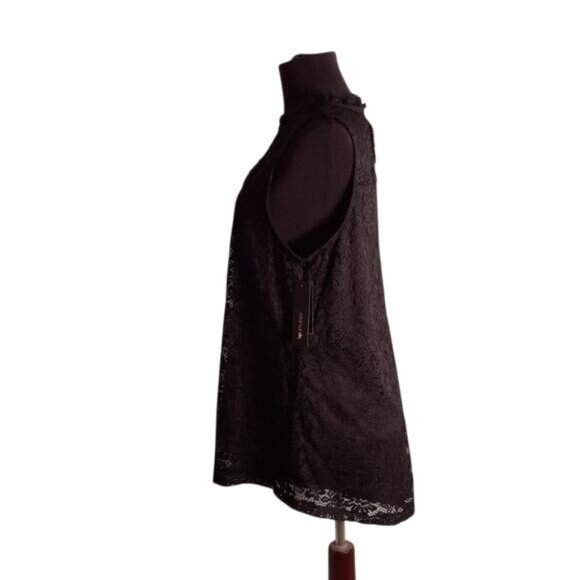 AB Studio Size Large Top Victorian Lace Swing Sleeveless Black Lined Tank NEW - Picture 4 of 13